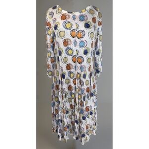 NEW Shana Flare Dress Women's Size M White Mulit Stretch Artsy Boho 3/4 Sleeve